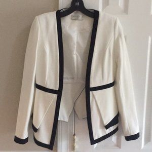 Mossique off white with black trim peplum jacket
